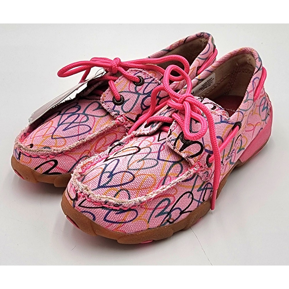 Twisted X Pink Canvas Boots Loafers Kids 1M Heart Print NWT YDM0034 EXC